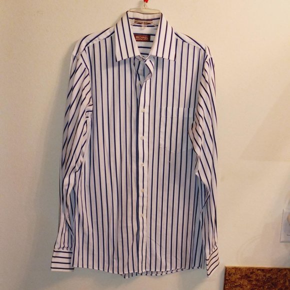 Michael Kors Mens Striped button up Shirt 16 36/37 Large , blue & white - Picture 2 of 7